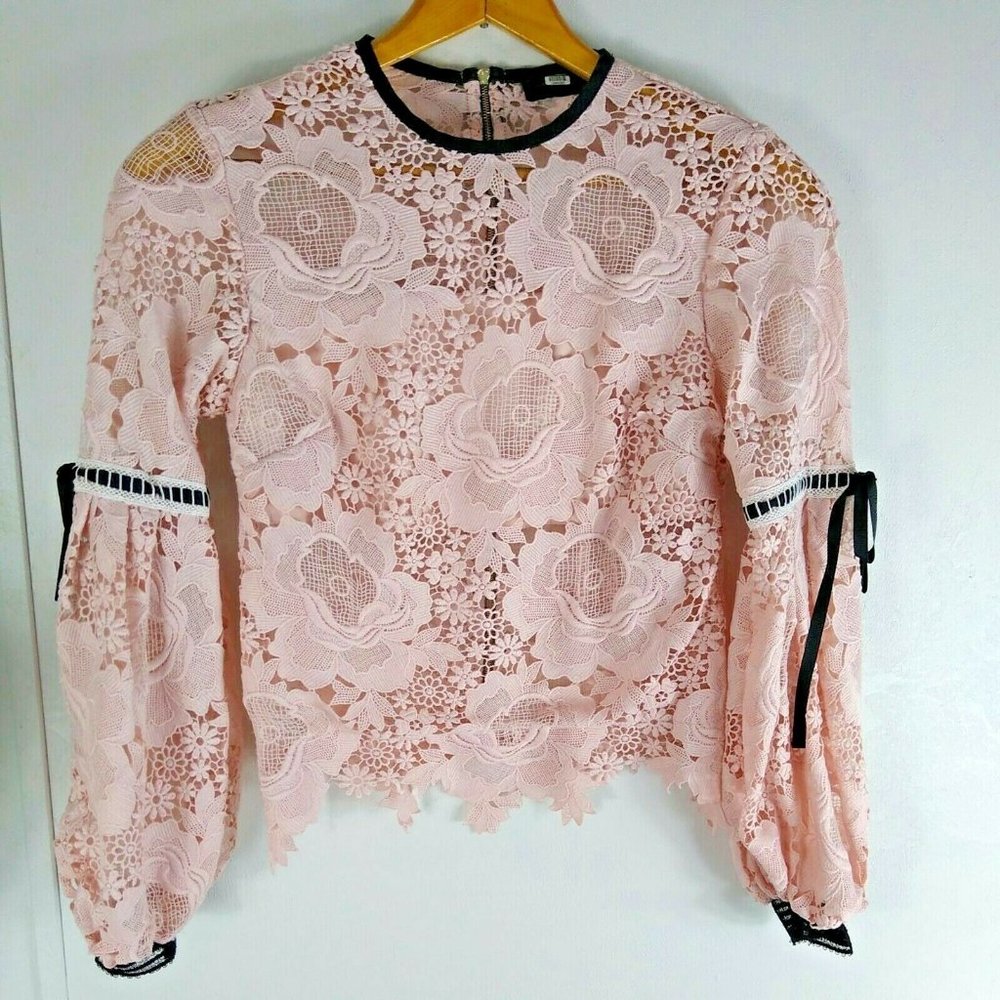 Unitedwood Top Elva Lace Cottagecore Steampunk Ribbon Floral Pink Black S